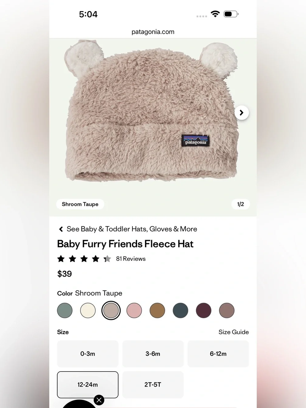 Patagonia Kids Plush Bear-Ear Beanie in Light Pink
